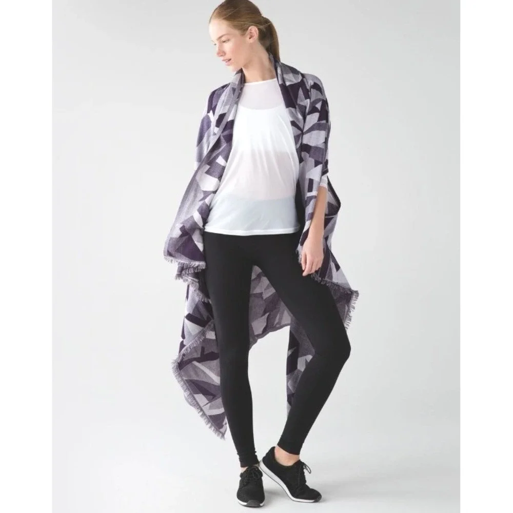 Lululemon Sit In Silence Scarf Wrap Oversized Silk Wool Geometric Arm Holes